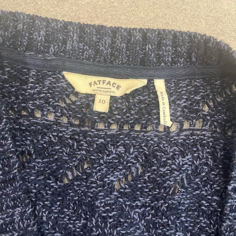 [10]Fatface Women's Navy Blue Open Knit Chrochet Cotton Sweater Mid Sleeve - Picture 4 of 9